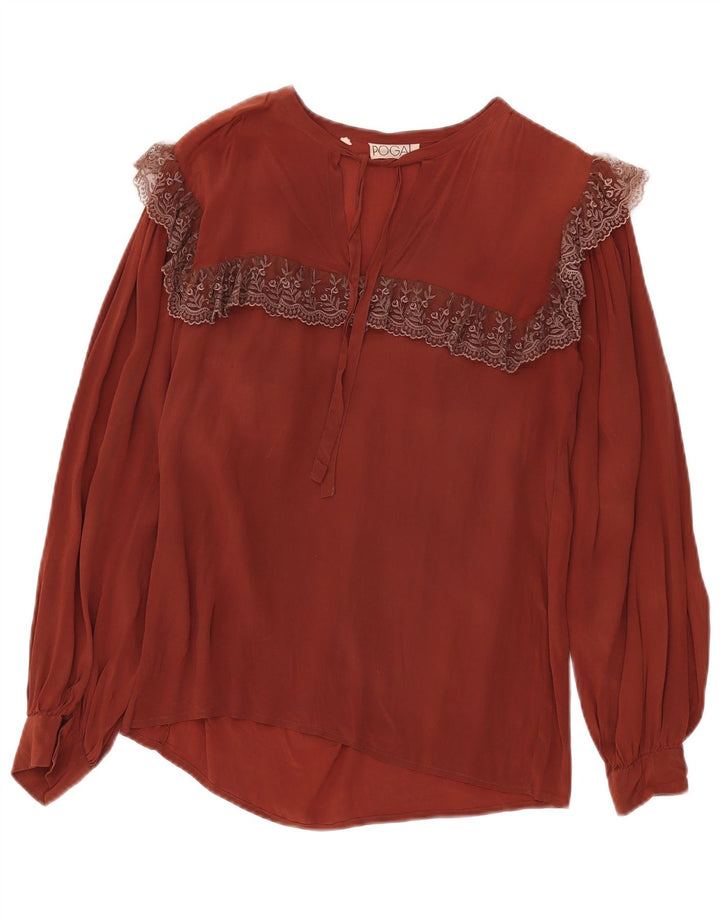 Vintage Dame se Gennem Langærmet Bluse Top IT 42 Medium Brown Floral