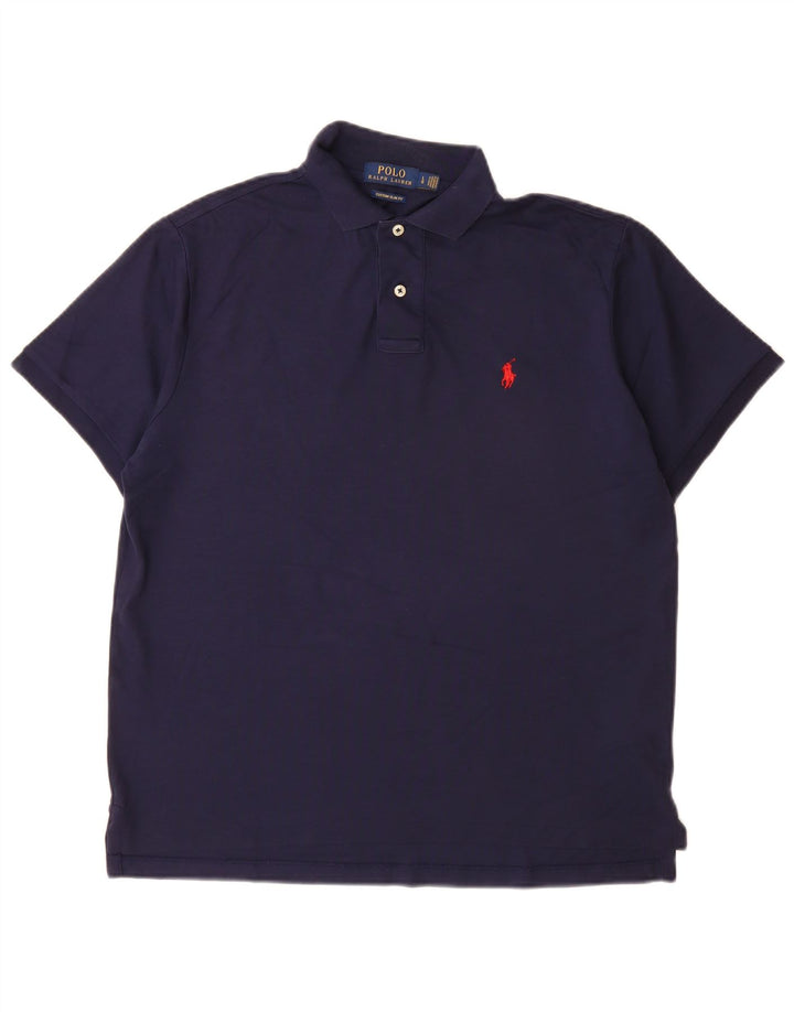 POLO RALPH LAUREN Herre Custom Slim Fit Polo Shirt Stor marineblå bomuld