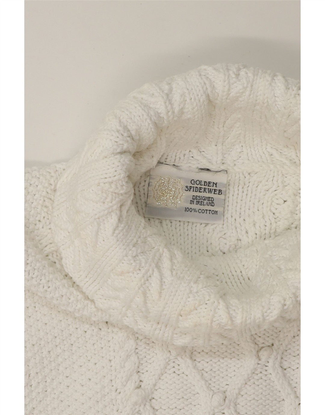 VINTAGE Womens Roll Neck Jumper Sweater UK 14 Medium White Cotton Vintage Vintage and Second-Hand Vintage from Messina Hembry 