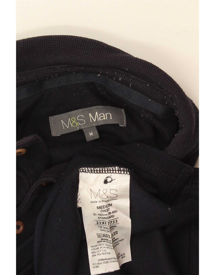 Marks & Spencer Langærmet rugby poloshirt til mænd Medium marineblå bomuld