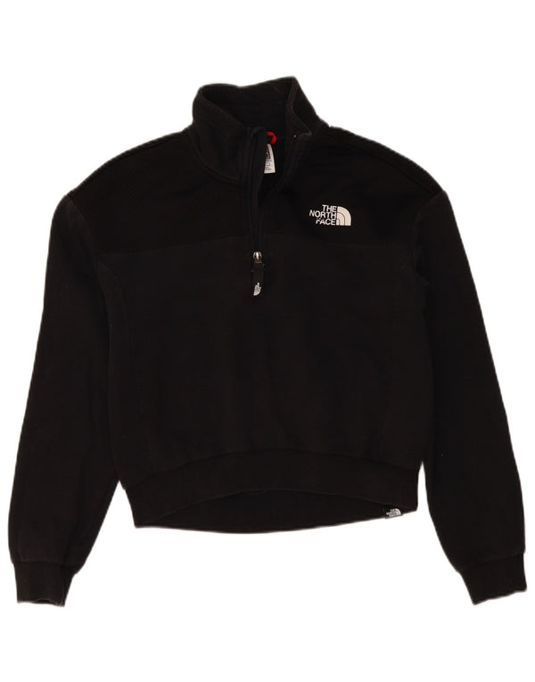 The North Face Dame Zip Neck Sweatshirt Jumper UK 14 Medium Sort Bomuld