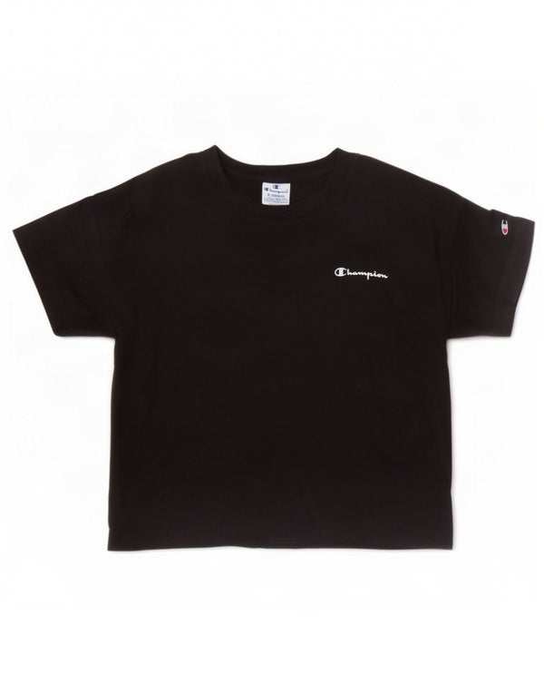 Champion Womens Crop T-Shirt Top UK 6 XS Sort Bomuld