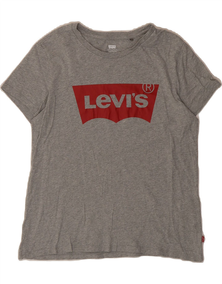 LEVI'S Womens Graphic T-Shirt Top UK 14 Large Grey Cotton Vintage Levi's and Second-Hand Levi's from Messina Hembry 