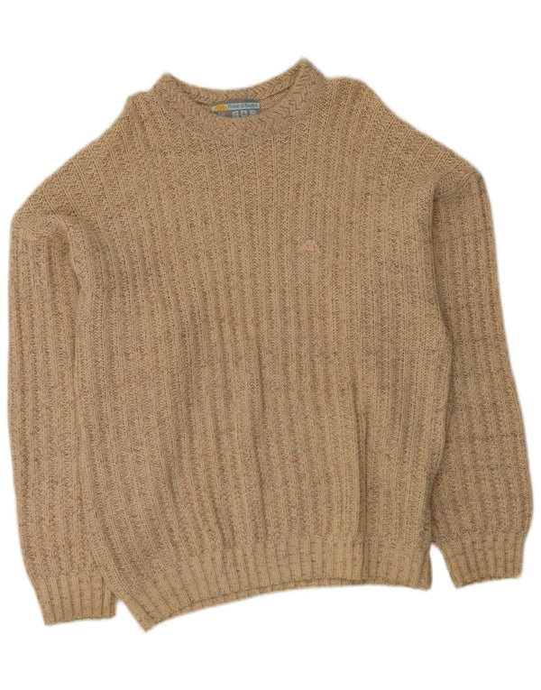 Kappa Herre Loose Fit Boat Neck Jumper Sweater Large Beige Flecked Wool