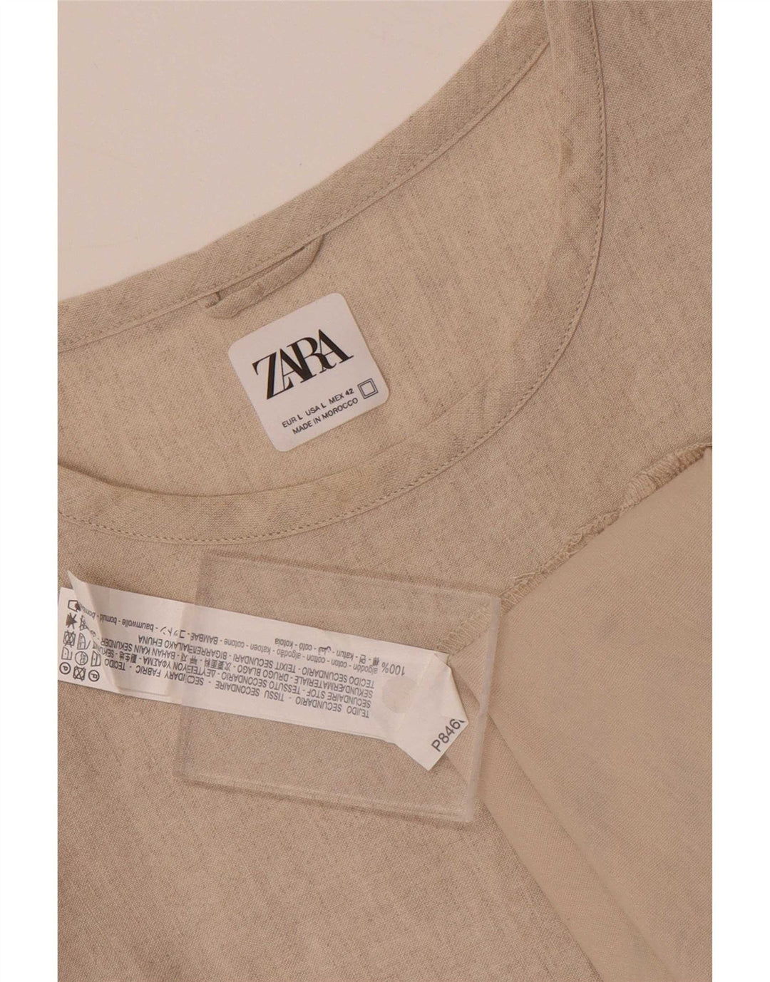 Zara Herre T-Shirt Top Stor Beige Bomuld