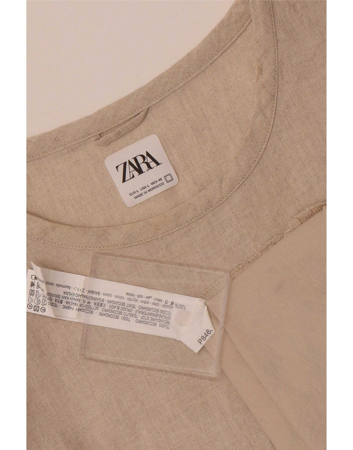 Zara Herre T-Shirt Top Stor Beige Bomuld