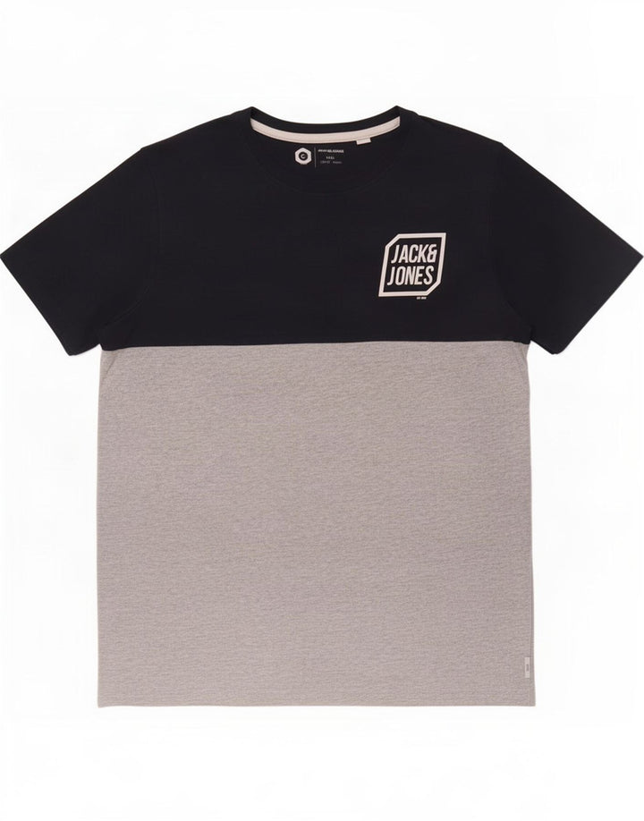 Jack & Jones Herre T-shirt Top Medium Blue Colourblock Bomuld