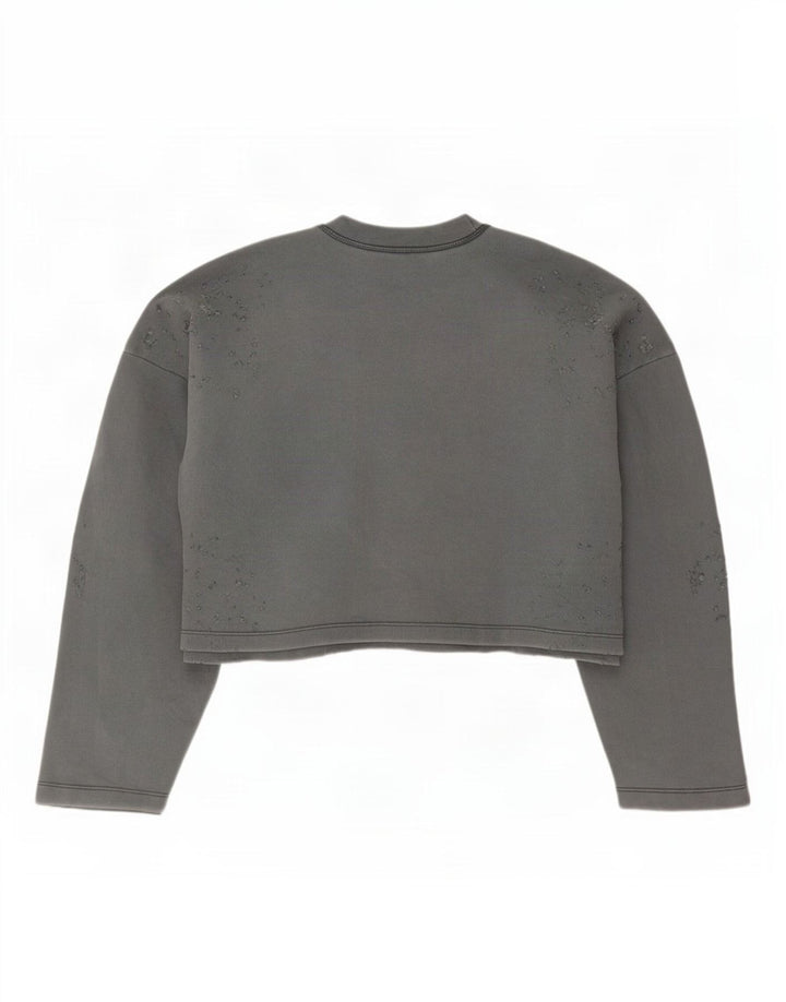 Zara Womens Crop Oversized Sweatshirt Jumper UK 14 Medium Grey Bomuld
