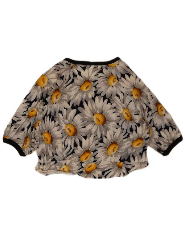 Vintage Dame Crop Top UK 12 Medium Navy Blue Floral