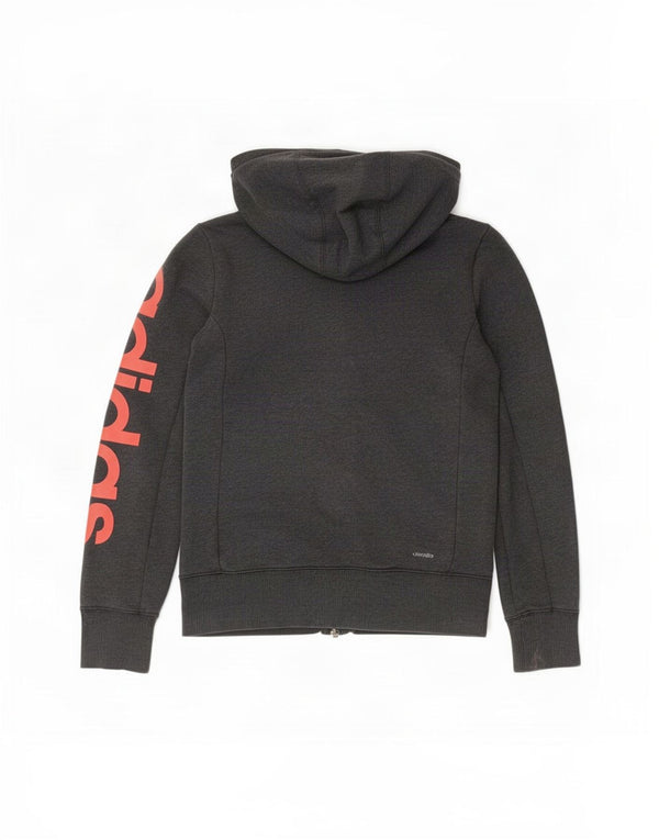 Adidas Dame Climalite Grafisk Hættetrøje Sweater med lynlås UK 6 XS Grå Bomuld