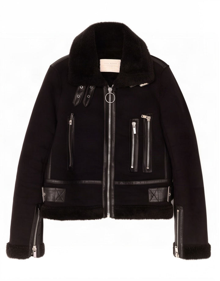 Zara Sherpajakke til kvinder UK 6 XS Sort polyester