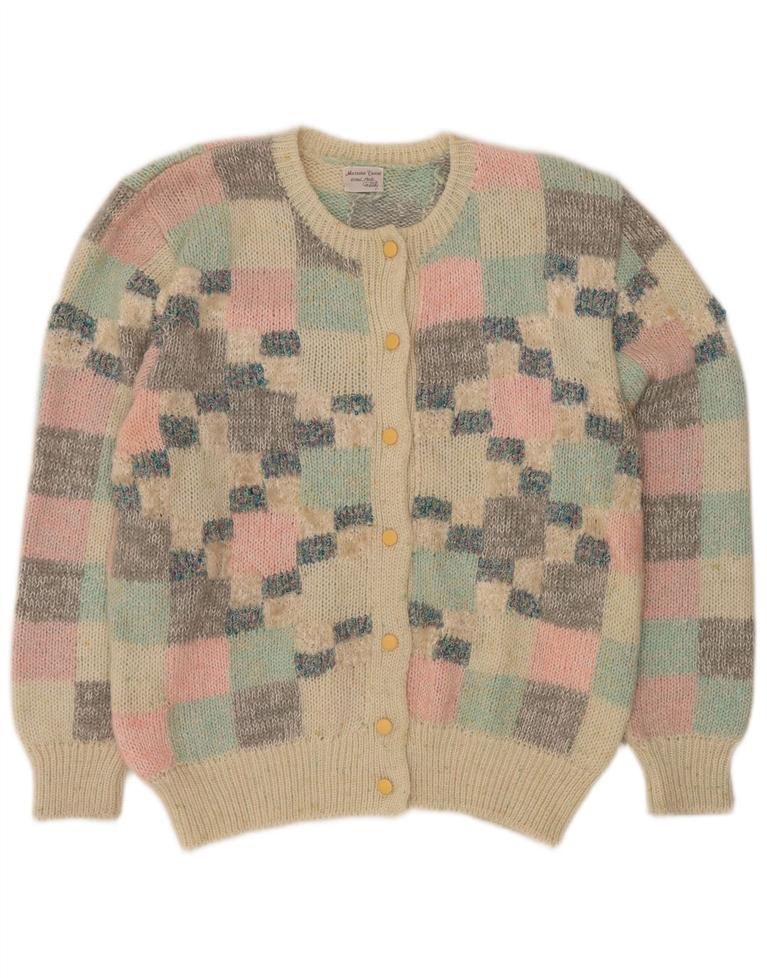 VINTAGE Dame Cardigan Sweater UK 16 Stor Flerfarvet Geometrisk
