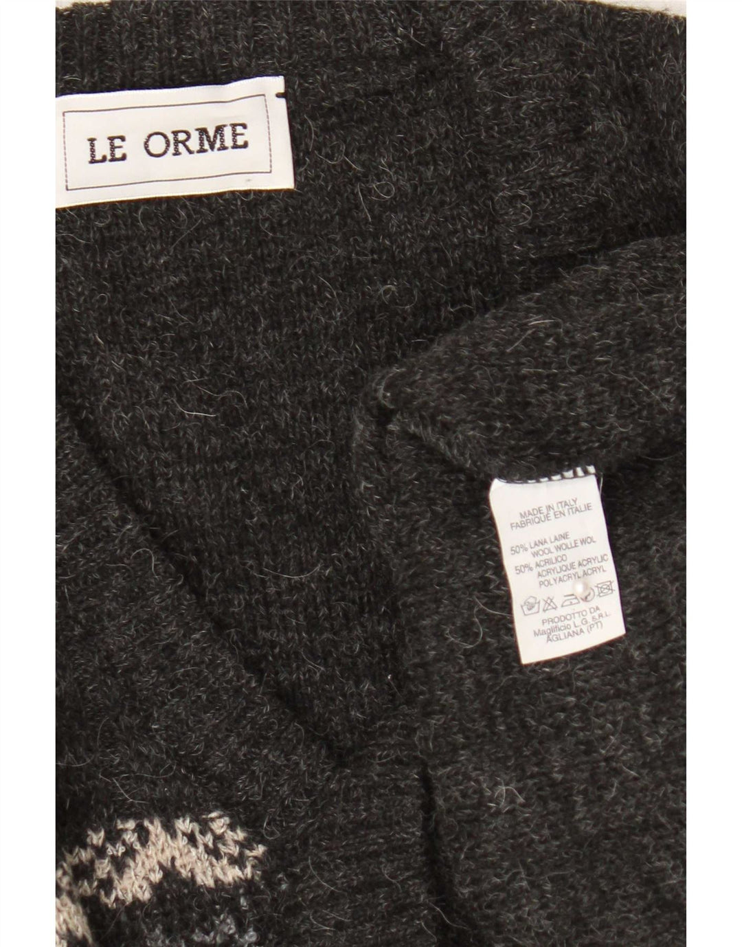 Vintage Herre V-hals sweater XL Grå Fair Isle Wool
