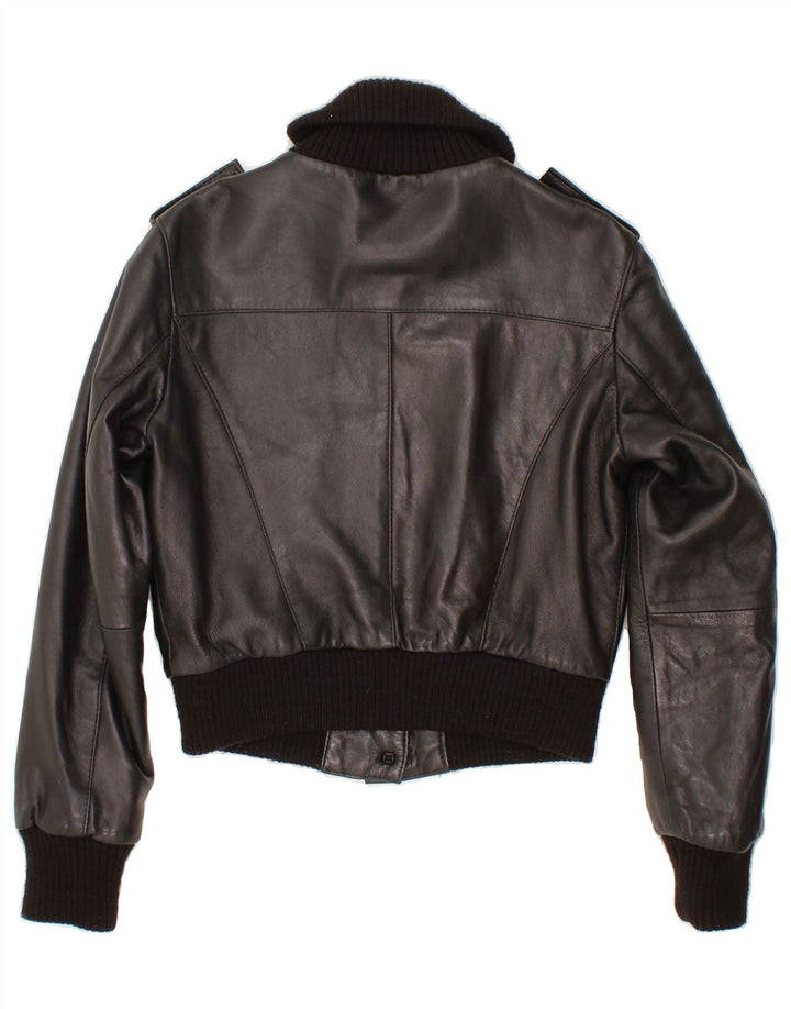 VINTAGE Crop læderjakke til kvinder IT 44 Medium sort læder