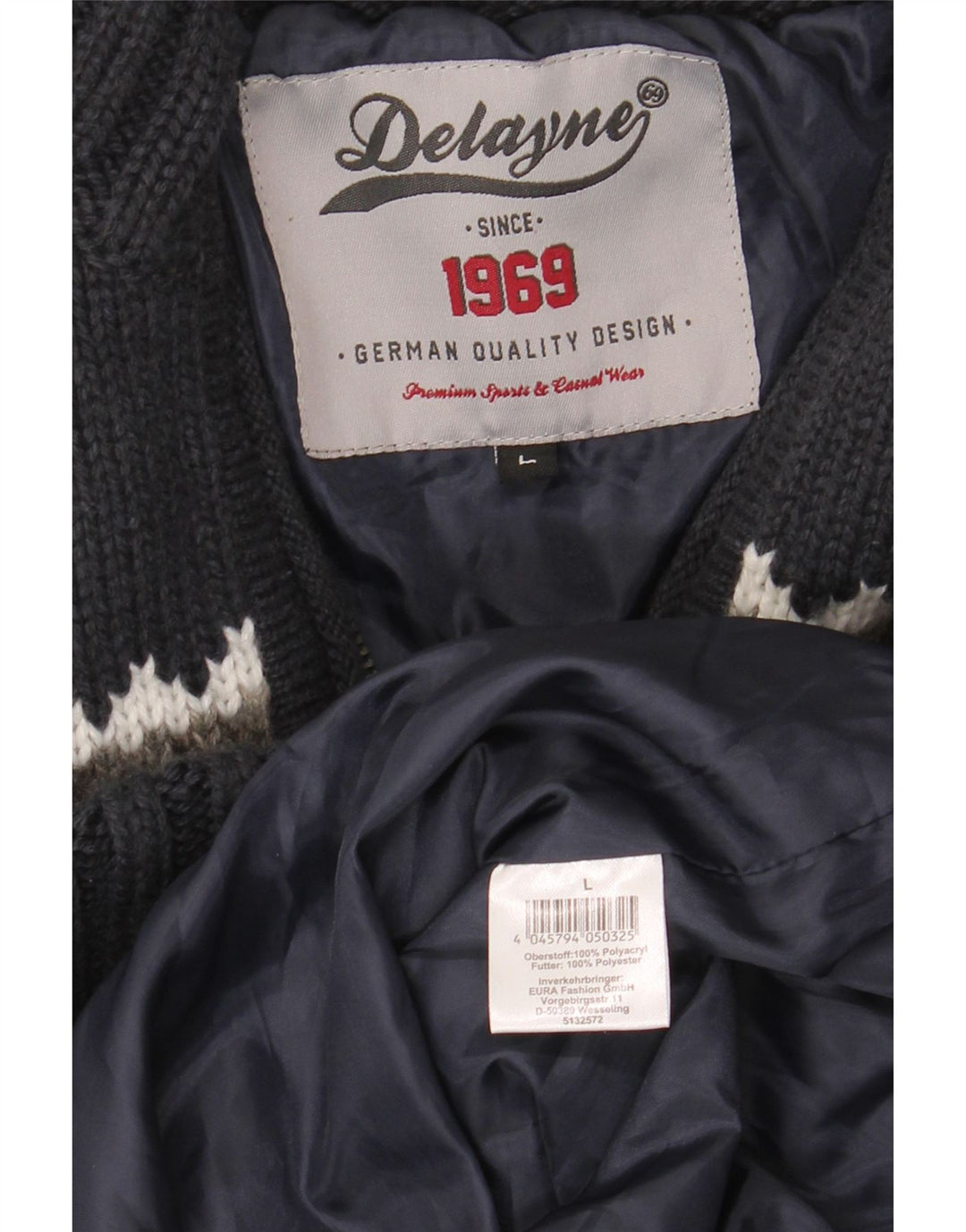 VINTAGE Mens Knit Bomber Jacket UK 40 Large Navy Blue Fair Isle Vintage Vintage and Second-Hand Vintage from Messina Hembry 
