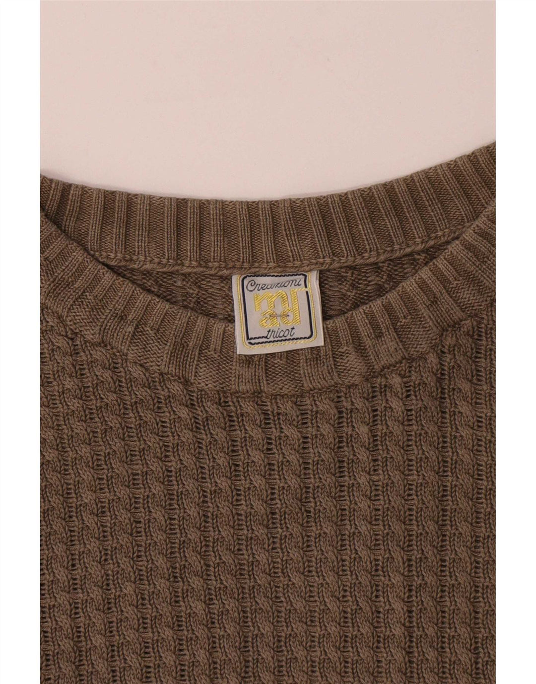 Vintage herre sweater med rund hals, medium beige bomuld