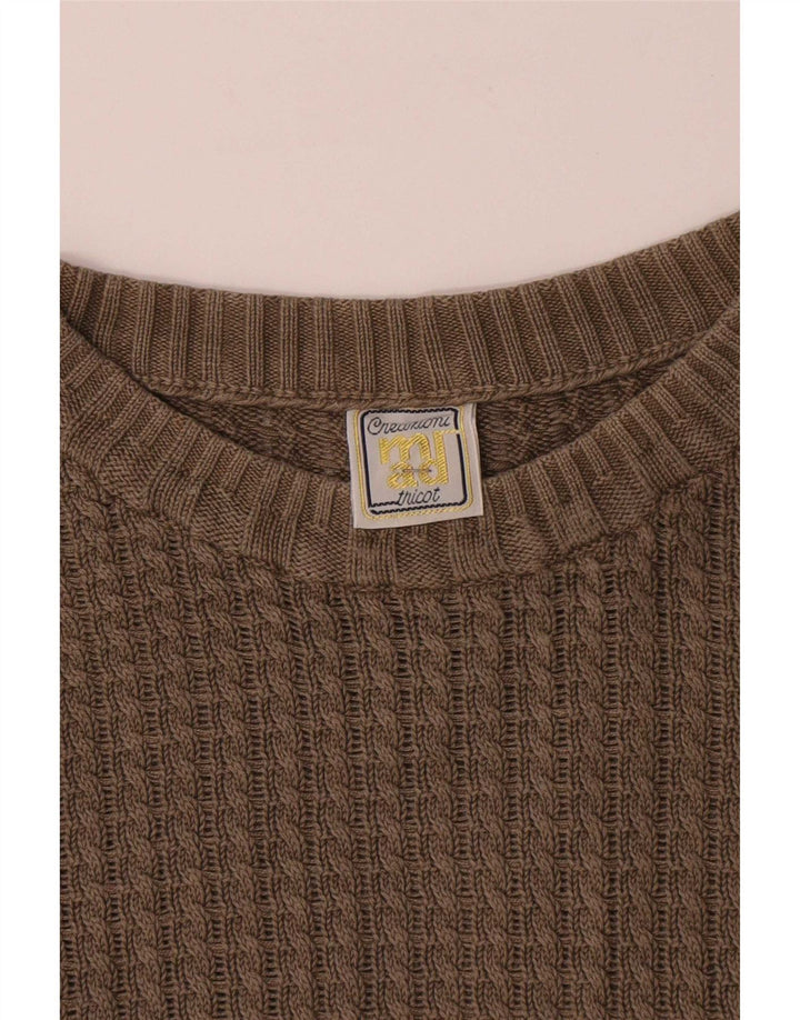 Vintage herre sweater med rund hals, medium beige bomuld