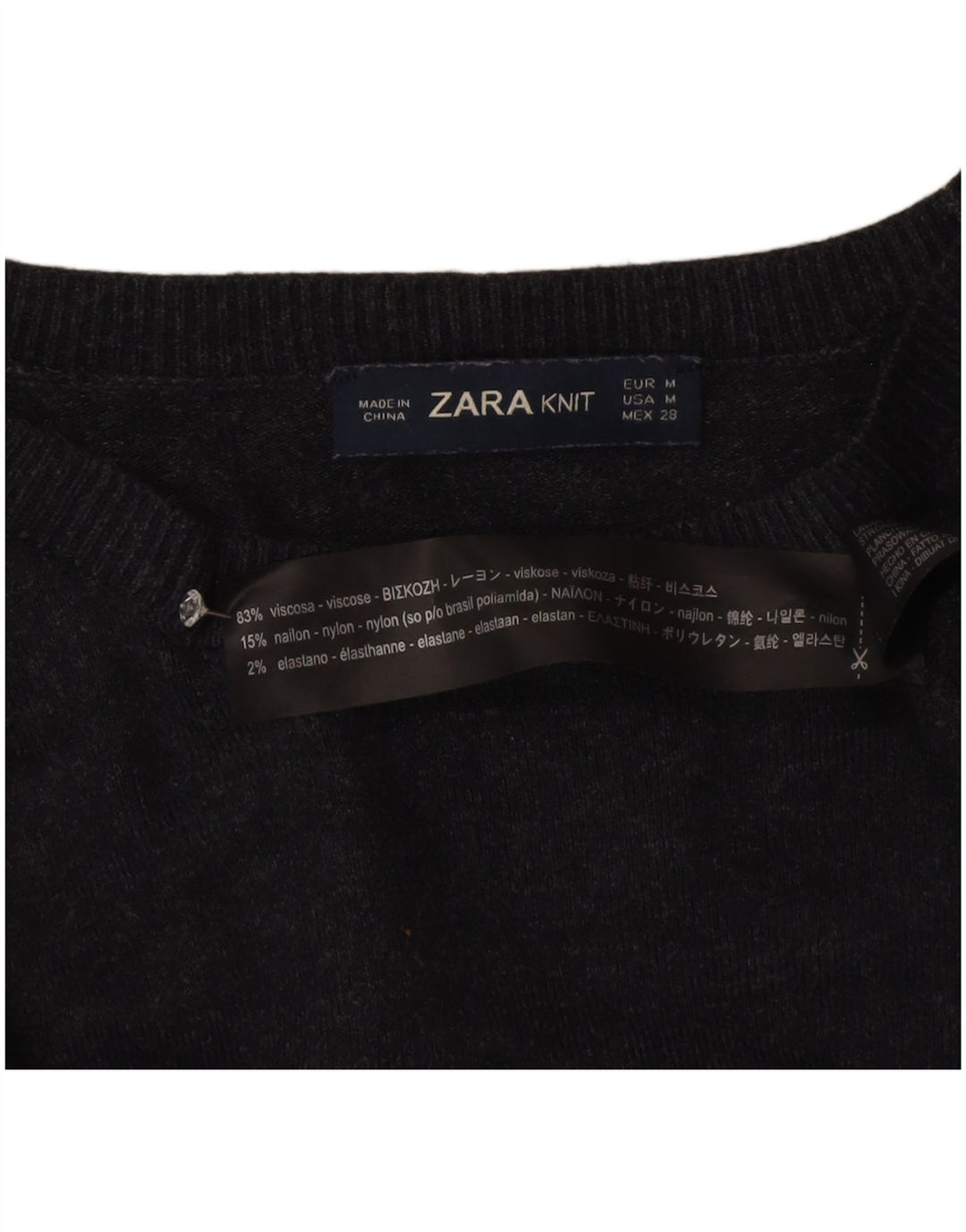 Zara Dame Boat Neck Jumper Sweater UK 12 Medium Grey Viscose