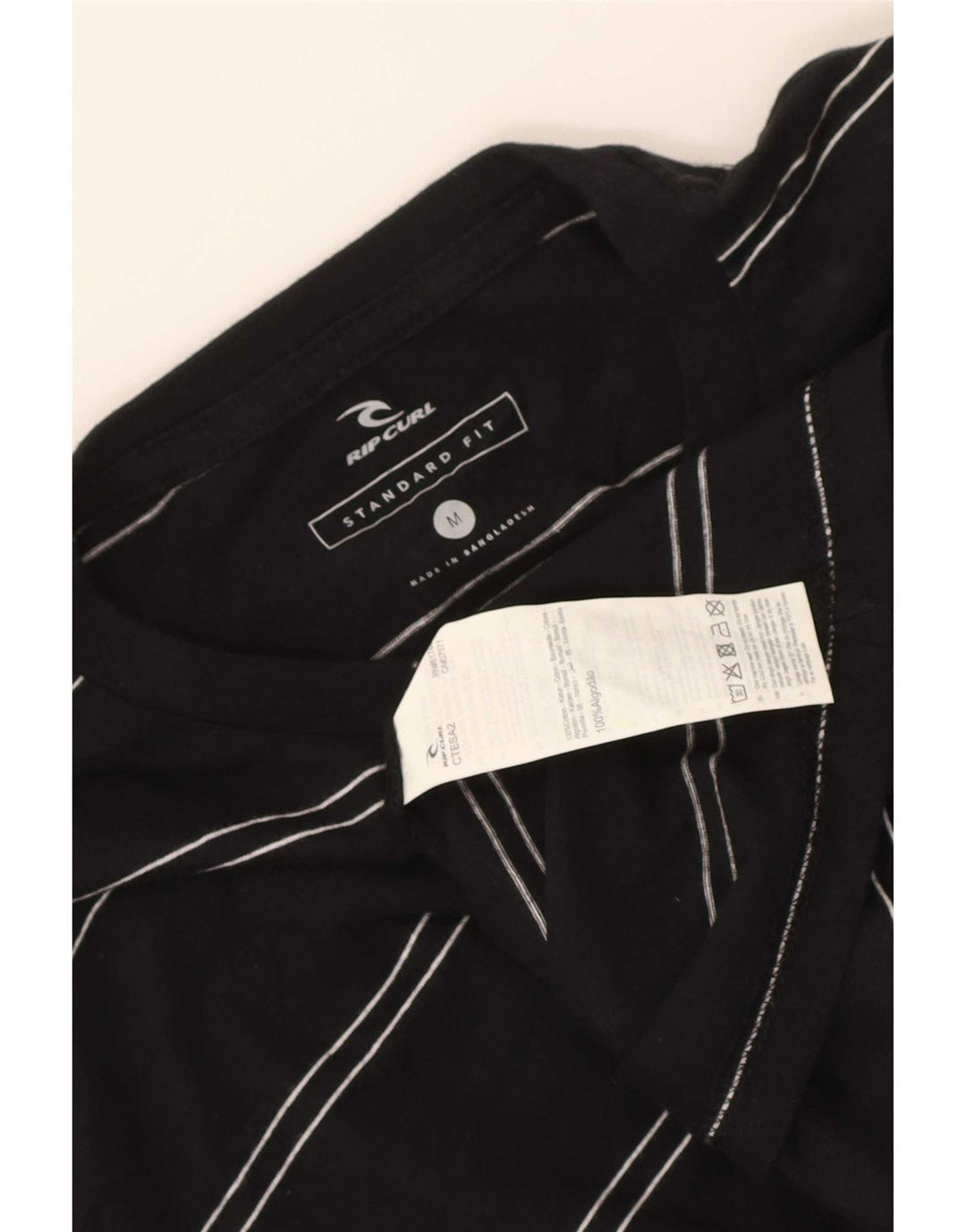 Rip Curl Herre Standard Fit T-Shirt Top Medium Sort Stribet Bomuld