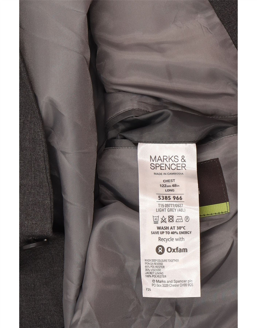 Marks & Spencer Herre 2 Button Blazer Jacket UK 48 2XL Grå Polyester