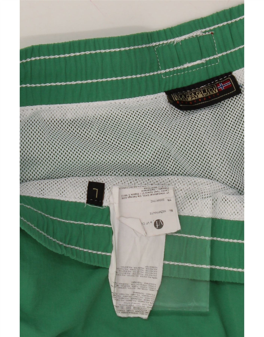 NAPAPIJRI Mens Graphic Swimming Shorts Large Green Colourblock Polyester Vintage Napapijri and Second-Hand Napapijri from Messina Hembry 