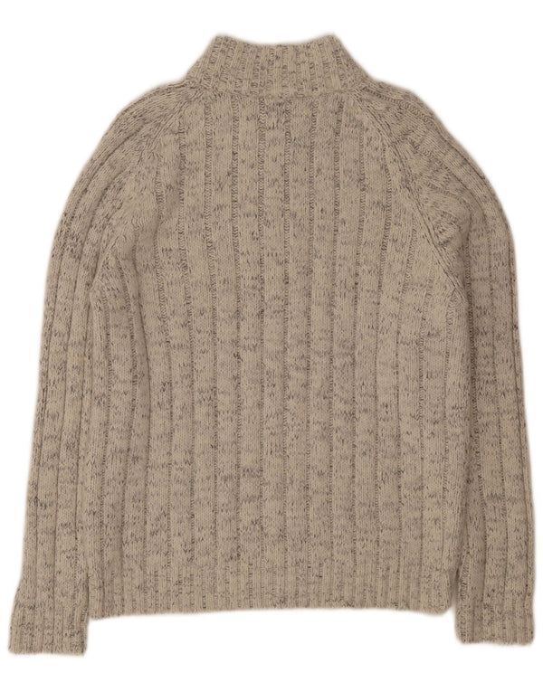 Marks & Spencer Herre Zip Neck Jumper Sweater Stor Beige Stribet Akryl