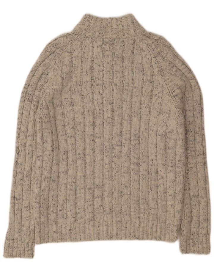 Marks & Spencer Herre Zip Neck Jumper Sweater Stor Beige Stribet Akryl