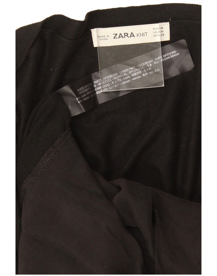 Zara Dame Cardigan Sweater UK 14 Medium Black Cupro
