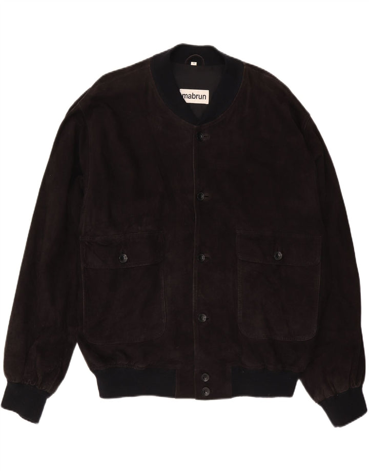 MABRUN Herre Ruskind Bomber Jacket IT 56 3XL Sort Læder