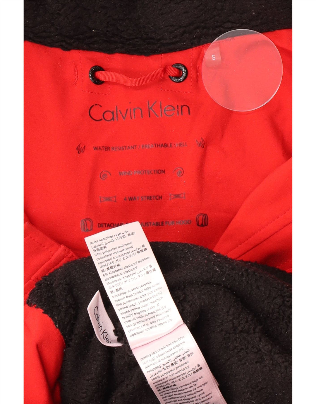 Calvin Klein Dame Hooded Parka Jacket UK 10 Small Red Polyester