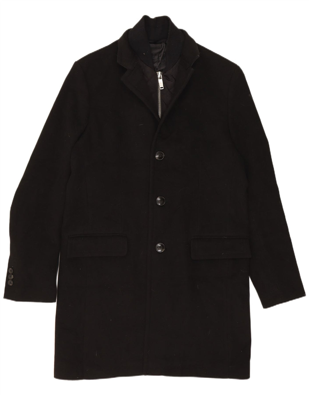 Zara Herre Overfrakke UK 38 Medium Sort Polyester