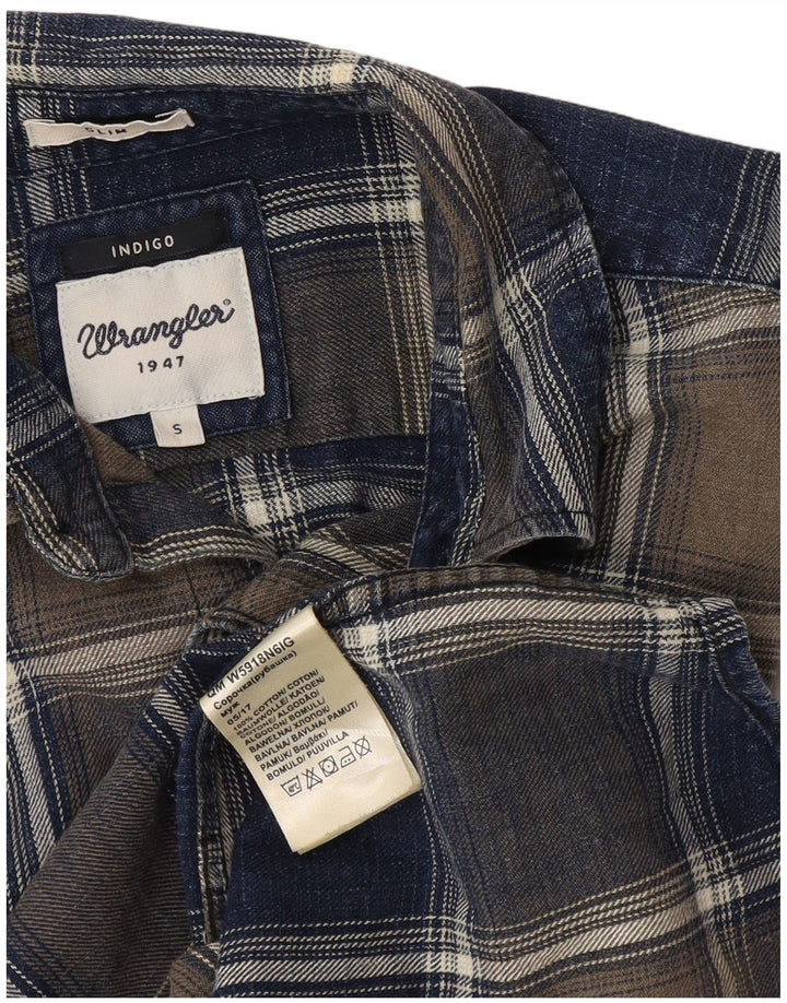 Wrangler Herre Indigo ternet slim flannelskjorte lille marineblå ternet