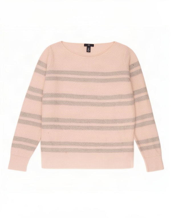 Gap Womens Boat Neck Jumper Sweater UK 14 Medium Pink Stribet Bomuld
