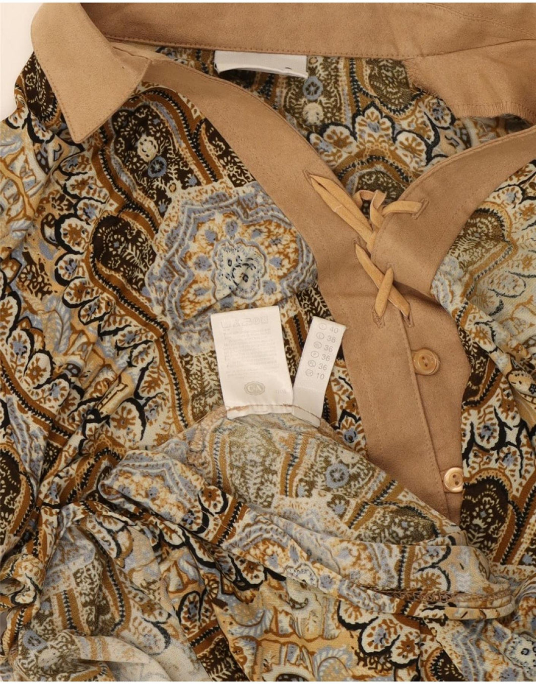 C & A Womens 3/4 Sleeve Shirt Blouse UK 10 Small Beige Floral Polyester Vintage C & A and Second-Hand C & A from Messina Hembry 