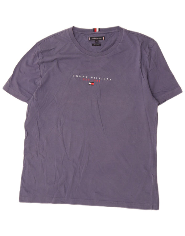 Tommy Hilfiger Herre Grafisk T-Shirt Top XL Lilla Bomuld