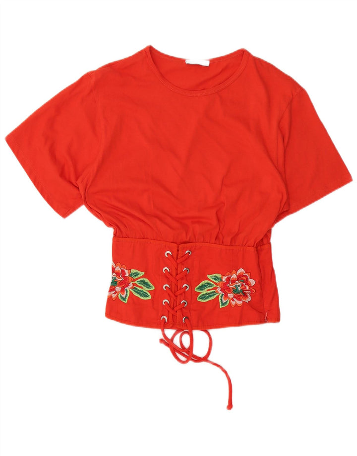 ZARA Womens Crop Batwing Bluse Top UK 12 Medium Red Floral