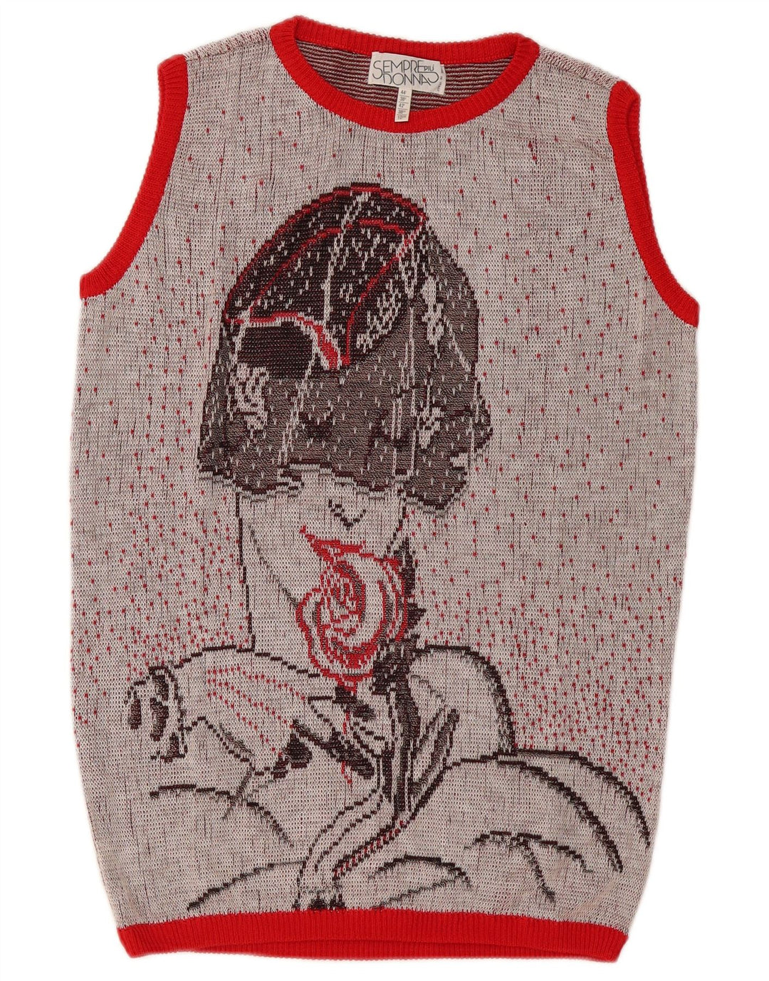 Vintage Dame Grafisk Vest Tank Top IT 44 Medium Grey Spotted