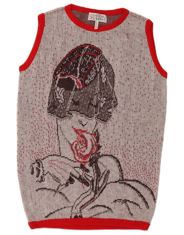 Vintage Dame Grafisk Vest Tank Top IT 44 Medium Grey Spotted