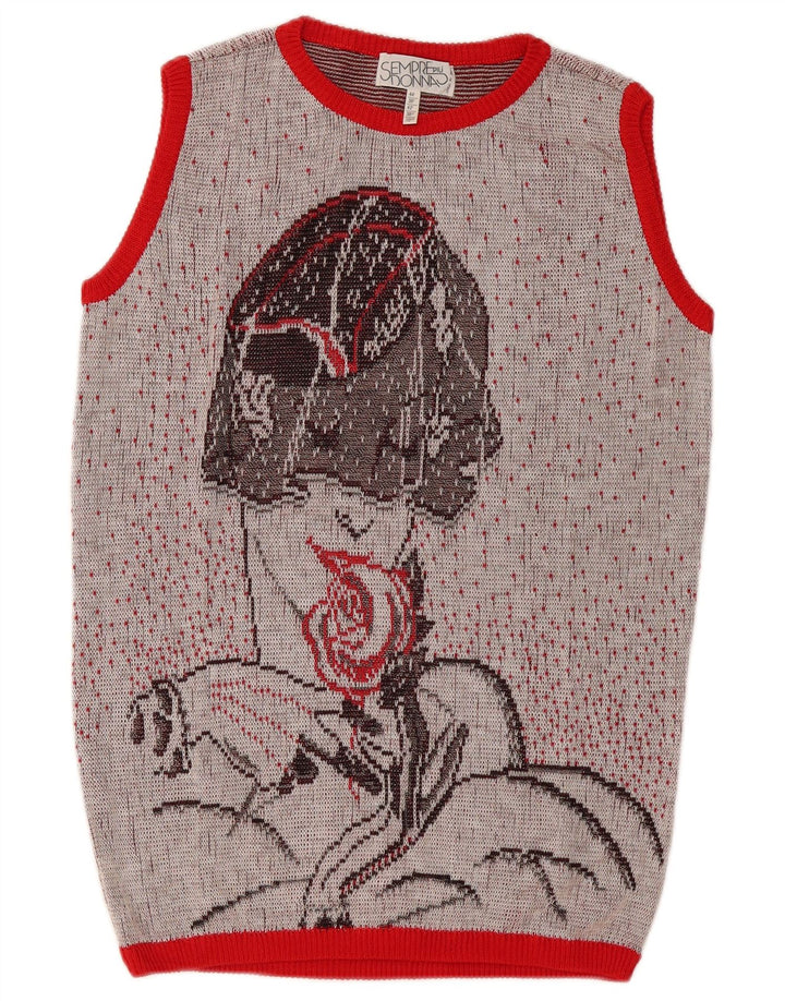 Vintage Dame Grafisk Vest Tank Top IT 44 Medium Grey Spotted
