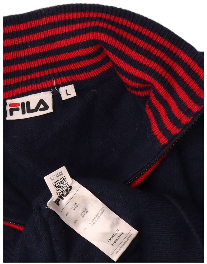 Fila Herre Zip Neck Jumper Sweater Large Navy Blue Nylon