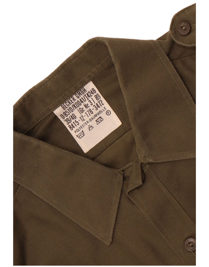 Vintage Herre Military Shirt Størrelse 39/40 Medium Khaki Polyester