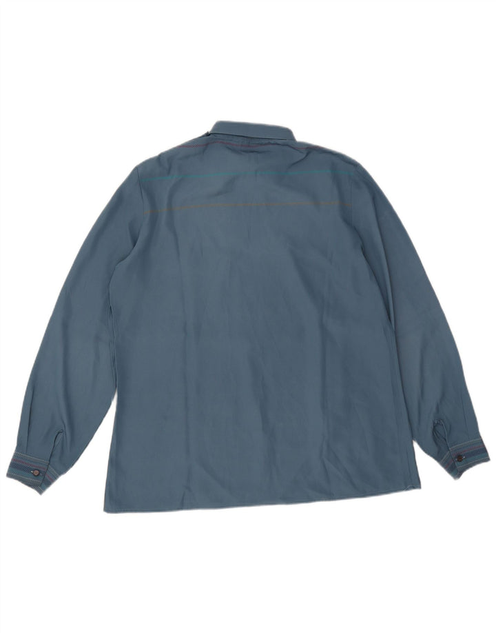 Vintage Dame Pullover Shirt IT 48 XL Blå Stribet Polyester