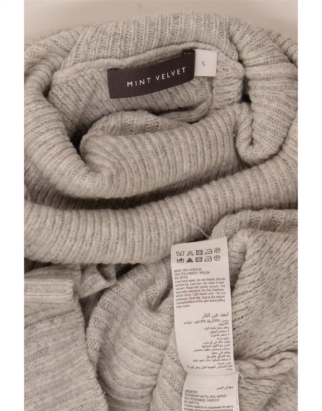 MINT FLØJEL Dame Rullehals sweater UK 10 Small Grey Flecked