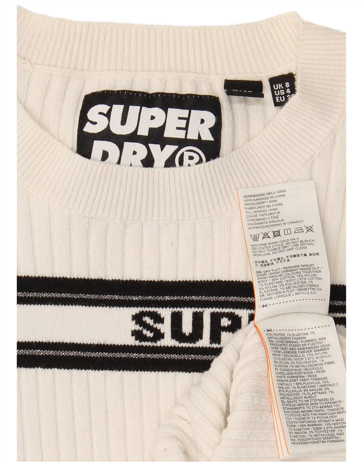 SUPERDRY Dame grafisk rund hals sweater UK 8 Lille hvid stribet