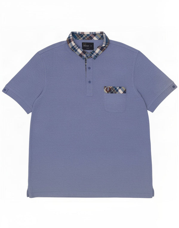 Fred Perry Herre Slim Fit Polo Shirt 2XL blå ternet bomuld