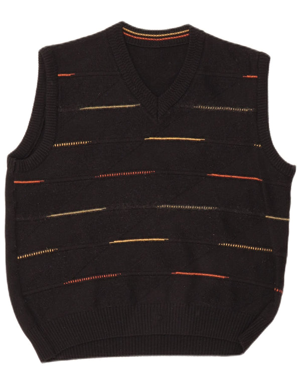 VINTAGE Damevest Tank Top UK 14 Stor sort stribet uld