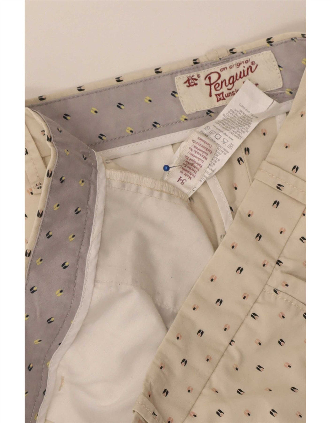 Penguin Herre Chino Shorts W34 Stor Beige Plettet Bomuld