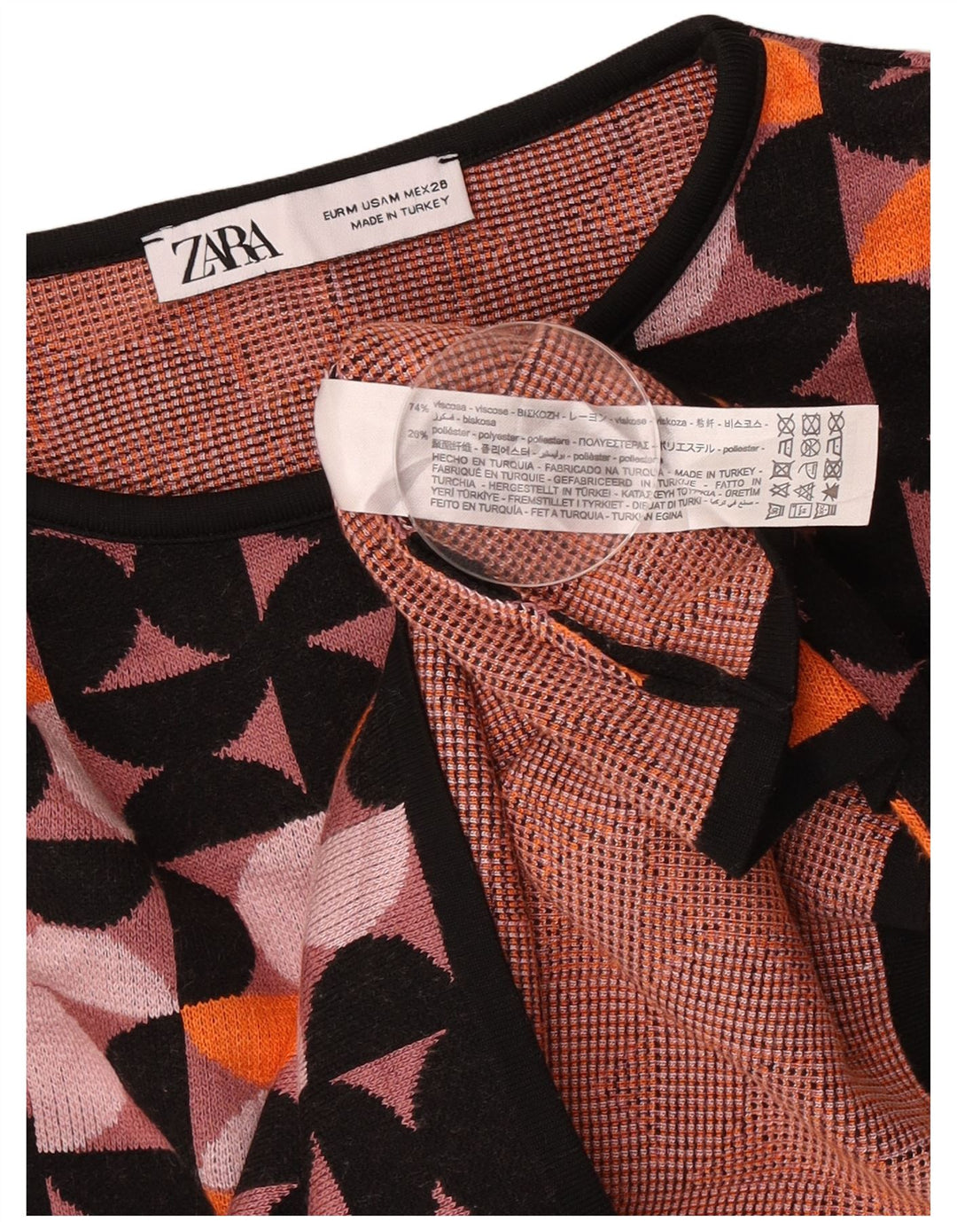 Zara Womens Crop Top Langærmet UK 12 Medium Multicolored Geometric