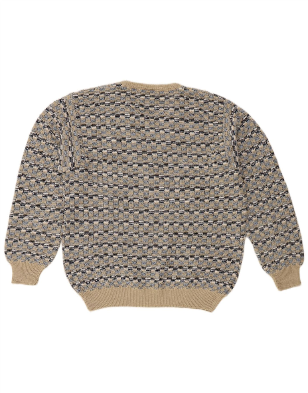 Vintage Herre V-hals sweater IT 48 Medium Beige Geometrisk Bomuld
