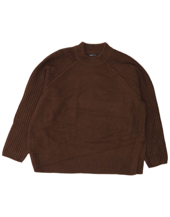 Marks & Spencer Dame Turtle Neck Jumper Sweater UK 16 Stor Brun Akryl